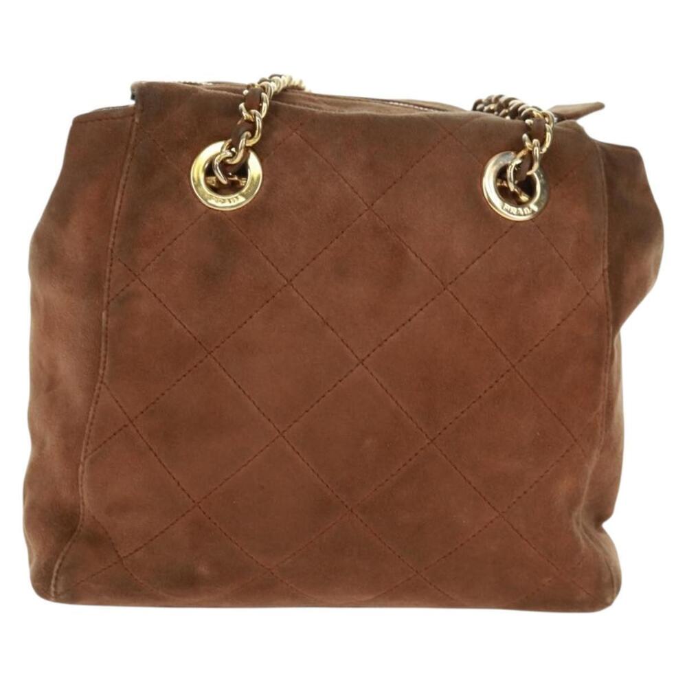 PRADA Chain Shoulder Bag Suede Brown Gold Auth ep12610 - Picture 2 of 16